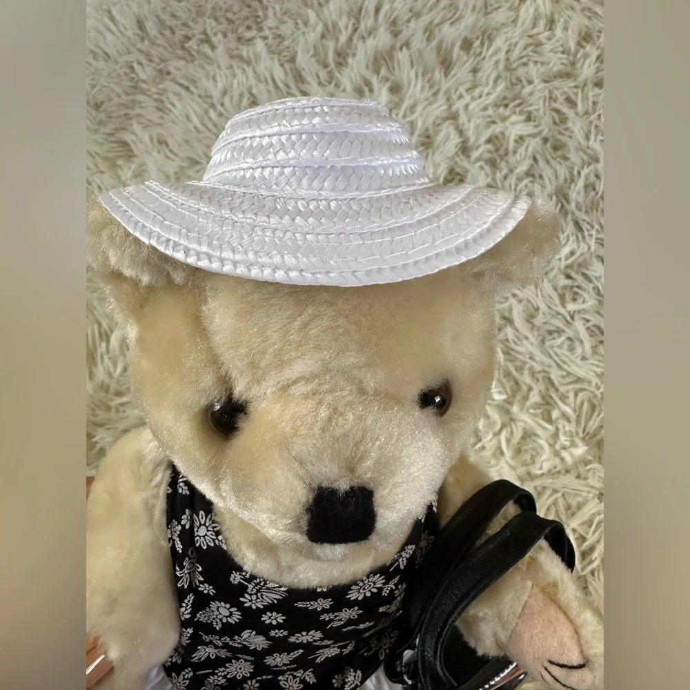 Pacifica Cream Teddy Bear‎ with Black Floral Dress